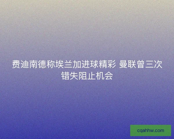 费迪南德称埃兰加进球精彩 曼联曾三次错失阻止机会
